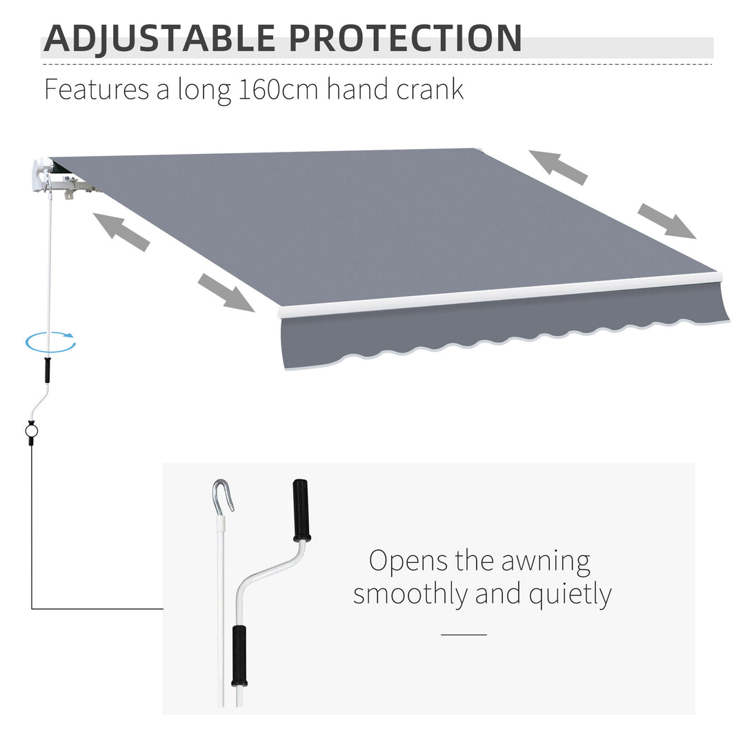 Garden Patio Manual Awning Canopy Sun Shade Shelter Retractable 4m x 3m-Grey