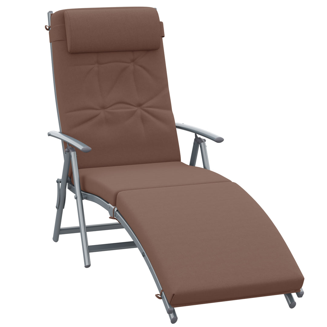 Outsunny Outdoor Patio Sun Lounger Garden Texteline Foldable Reclining Chair Pillow Adjustable Recliner with Cushion - Brown