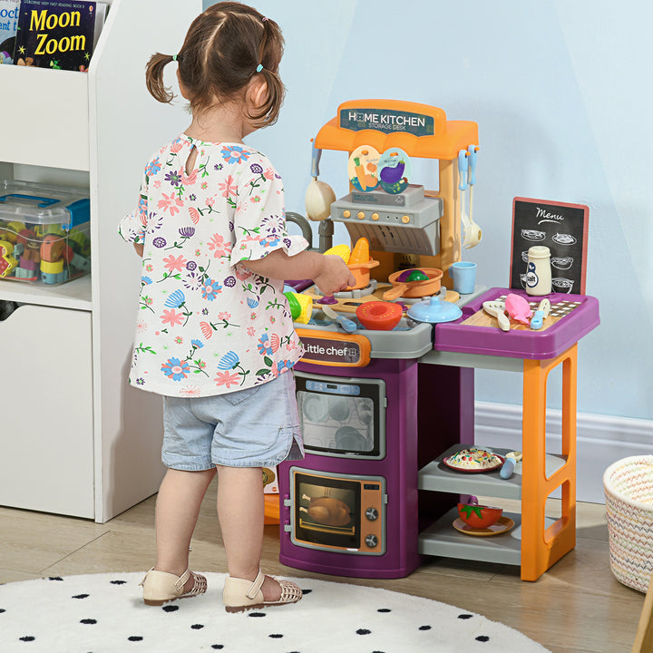 Toy Kitchen, 49 Pieces Kids Play Kitchen, Children Trolley, with Sound and Light