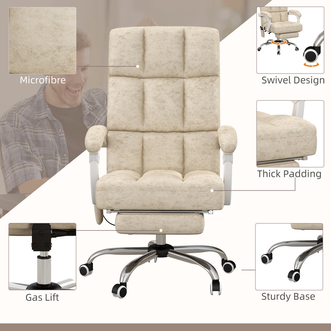 Vinsetto Executive Vibration Massage Office Chair, Microfibre Computer Chair with Armrest, 135° Reclining Back, Beige