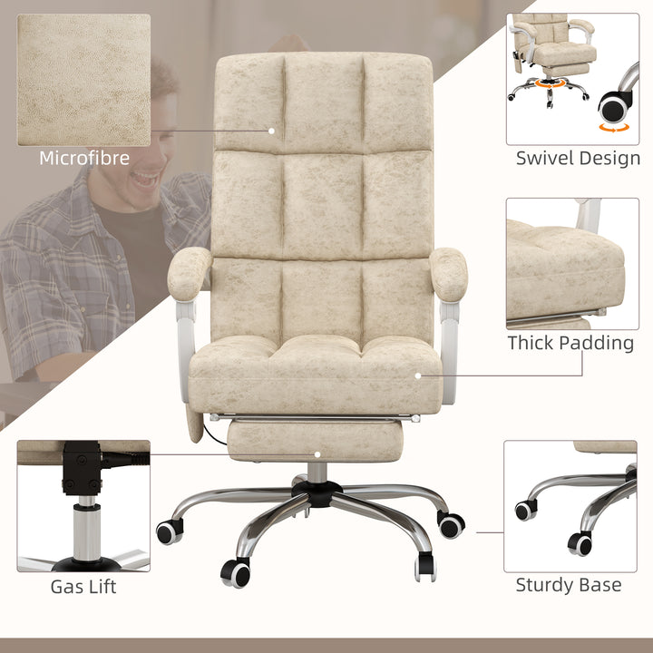 Vinsetto Executive Vibration Massage Office Chair, Microfibre Computer Chair with Armrest, 135° Reclining Back, Beige