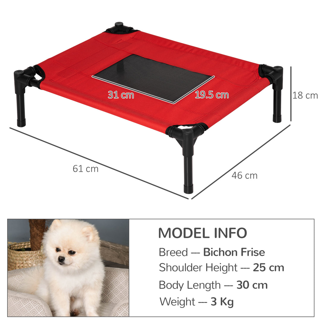 PawHut Elevated Pet Bed Portable Camping Raised Dog Bed w/ Metal Frame Black and Red (Small)