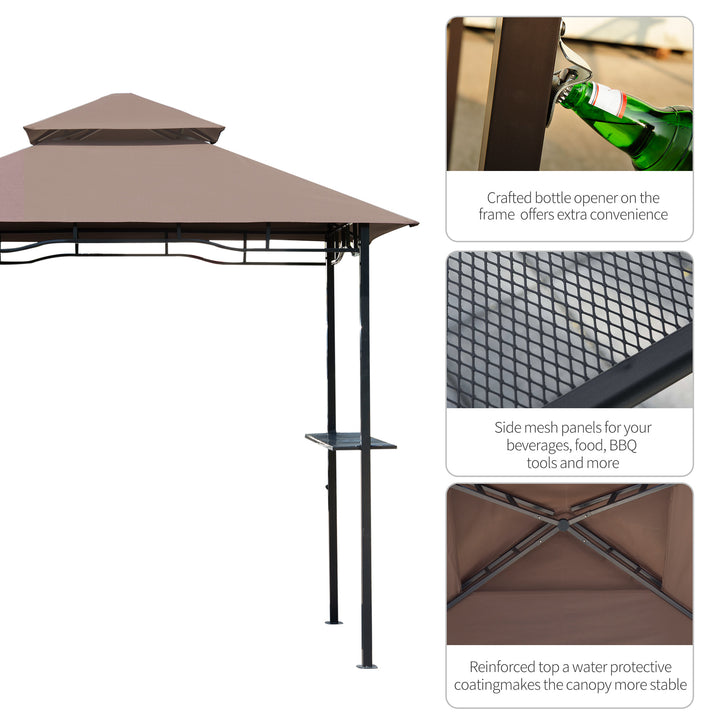 Outsunny 8 ft New Double-Tier BBQ Gazebo Grill Canopy Barbecue Tent Shelter Patio Deck Cover - Coffee