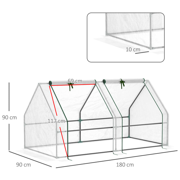 Mini Small Greenhouse with Steel Frame & PE Cover & Zippered Window Poly tunnel Steeple for Plants Vegetables, 180 x 90 x 90 cm, White