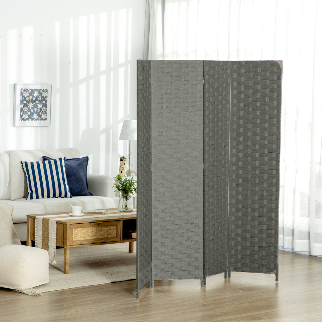 4-Panel Room Dividers, Wave Fibre Freestanding Folding Privacy Screen Panels, Partition Wall Divider for Indoor Bedroom Office, 170 cm, Grey