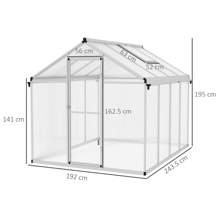 Outsunny 8x6ft Clear Polycarbonate Greenhouse Aluminium Frame Large Walk-In Garden Plants Grow
