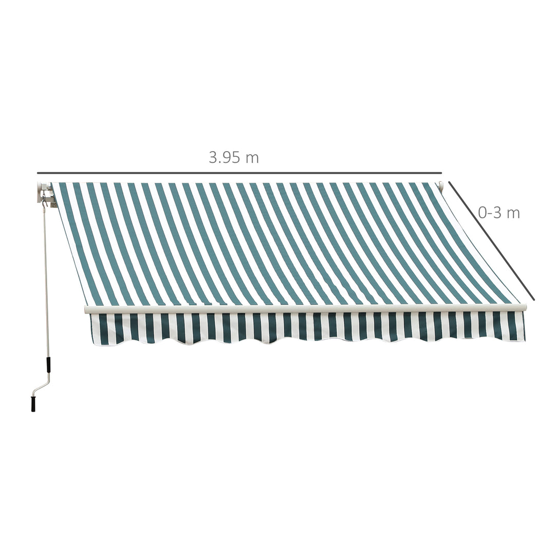 4m x 3(m) Garden Patio Manual Awning Canopy Sun Shade Shelter Retractable Green and White