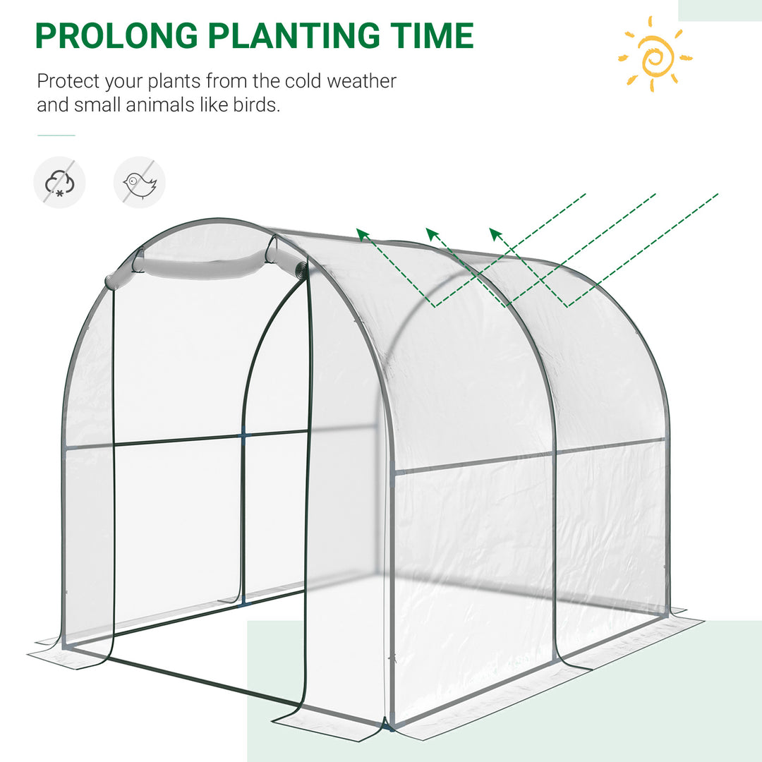 Outsunny Walk-in Polytunnel Greenhouse with Roll-up Door Transparent Tunnel Greenhouse with Steel Frame and PVC Cover, 2.5 x 2m