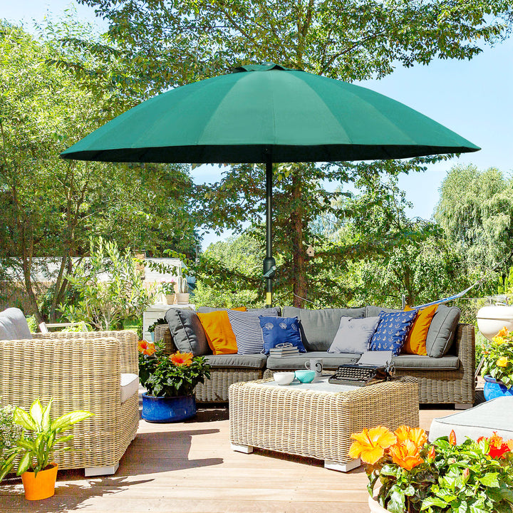 Outsunny Ф255cm Patio Parasol Umbrella Outdoor Market Table Parasol with Push Button Tilt Crank and Sturdy Ribs for Garden Lawn Backyard Pool Green