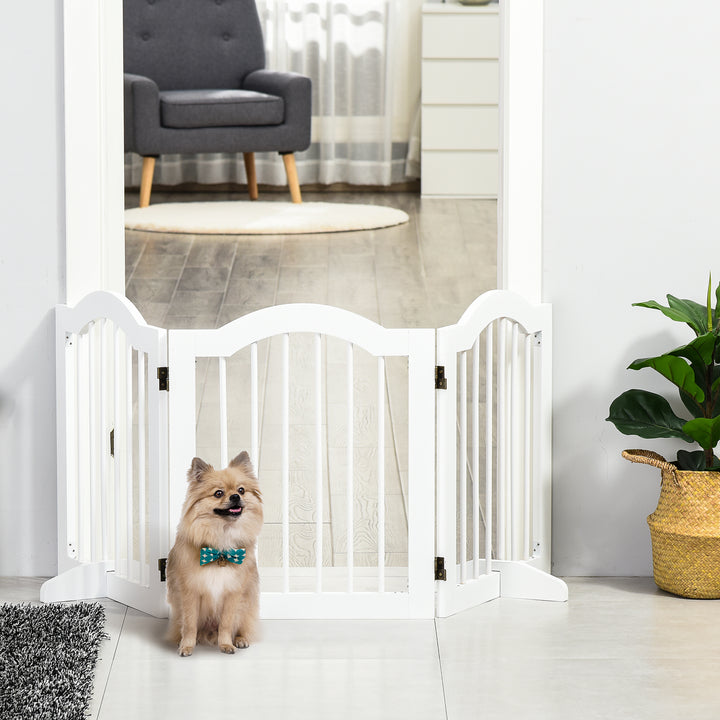 PawHut Dog Gate Wooden Foldable Small Sized Pet Gate Stepover Panel with Support Feet Freestanding Safety Barrier for the House Doorway Stairs White