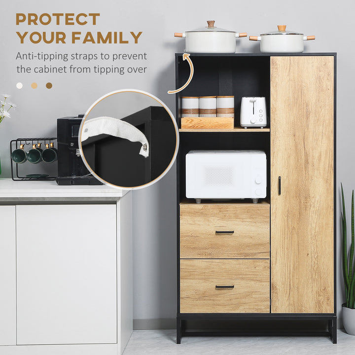 Kitchen Cupboard, Freestanding Storage Cabinet with Soft Close Door, Natural and Black