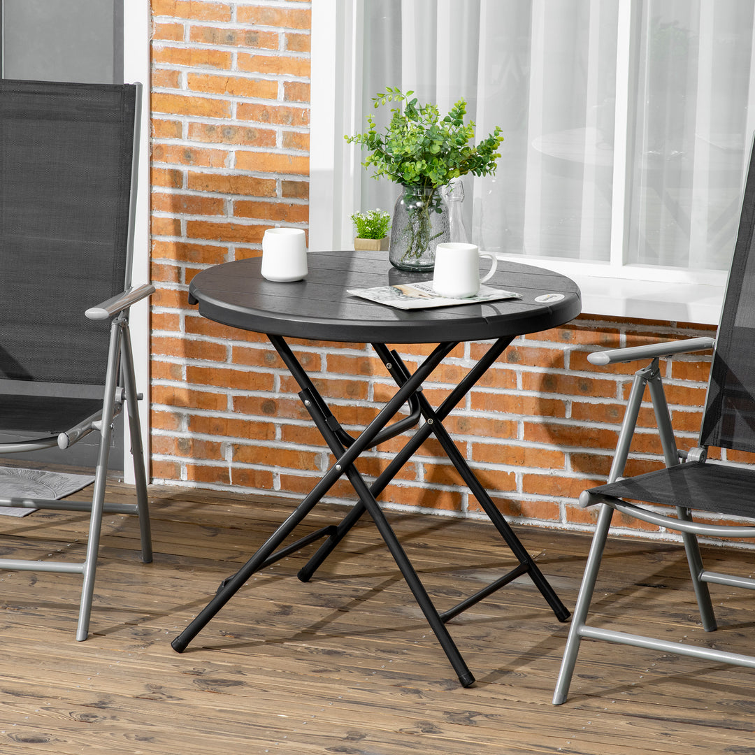 Foldable Round Garden Table for 4, Outdoor Dining Table with HDPE Tabletop and Steel Frame, 80 x 80 x 73 cm, Dark Grey