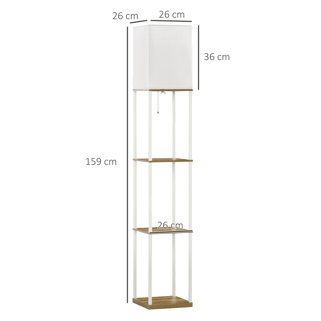 Modern Floor Lamp with Shelves, 3 Layer Shelf Tall Standing Lamp with Fabric Lampshade, Pull Chain Switch (Bulb not included)