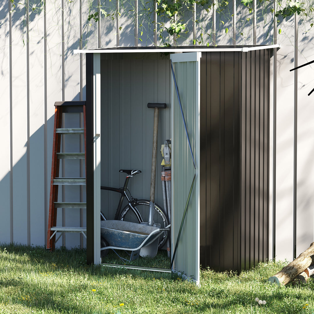 Outsunny Garden Storage Shed, Outdoor Tool Shed with Sloped Roof, Lockable Door for Equipment, Bikes, Grey, 142 x 84 x 189cm