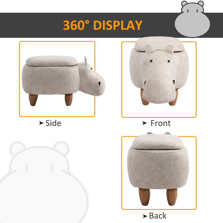 Hippo Storage Stool with Padding Lid Ottoman Animal Furniture Cream