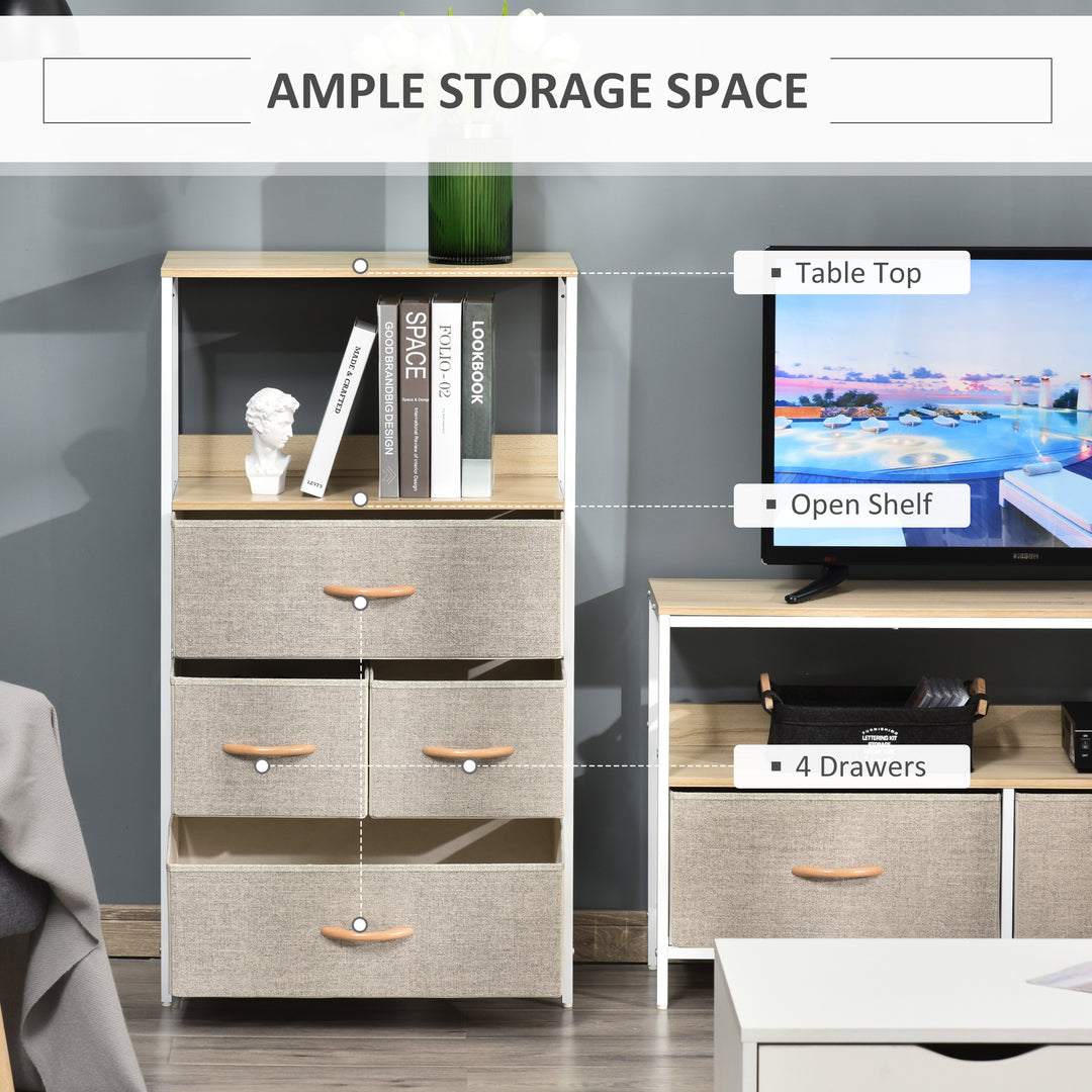 HOMCOM Chest of Drawers Bedroom Unit Storage Cabinet with 4 Fabric Bins for Living Room, Bedroom and Entryway, White