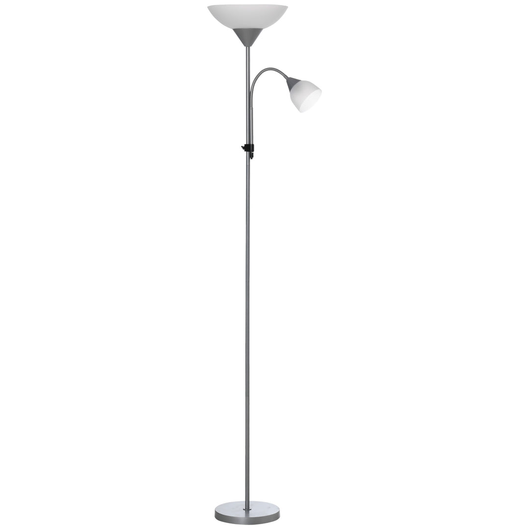 Modern Floor Reading Lamp 2 Adjustable Heads Light Steel Base Living Room Bedroom Office, 179.5cm