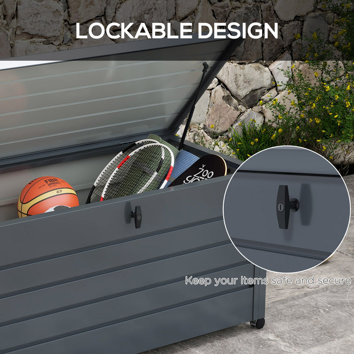 Galvanised Steel Garden Storage Box, with Lock - Dark Grey