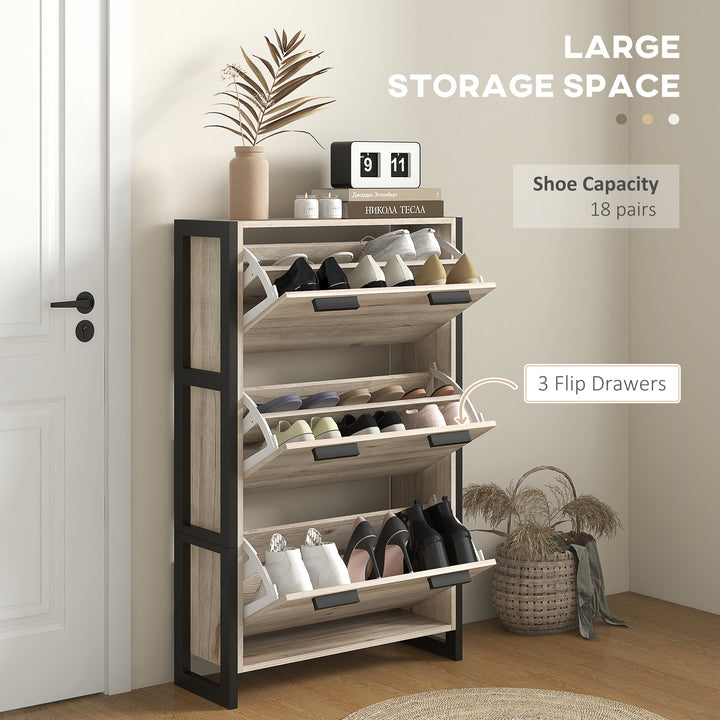 Shoe Storage Cabinet with 3 Flip Drawers for 18 Pairs Natural Wood-effect