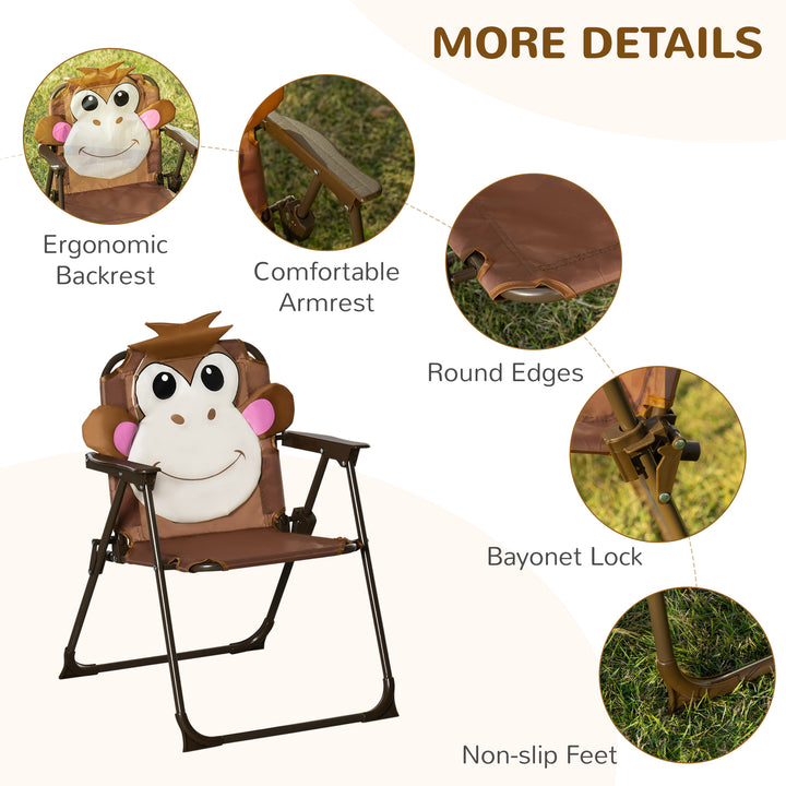 Kids Picnic & Table Chair set, Outdoor Folding Garden Furniture w/ Monkey Design, Removable, Adjustable Sun Umbrella, Ages 3-6 Years - Brown