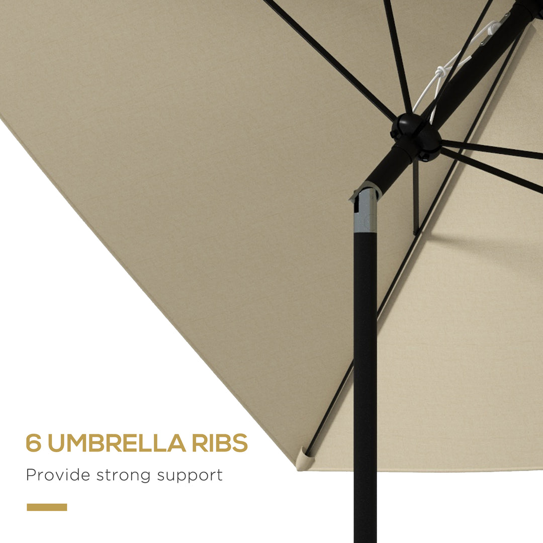 Outsunny 2 x 3m Garden Parasol Umbrella, Rectangular Market Umbrella Patio, Outdoor Table Umbrellas with Crank &amp; Push Button Tilt, Cream White
