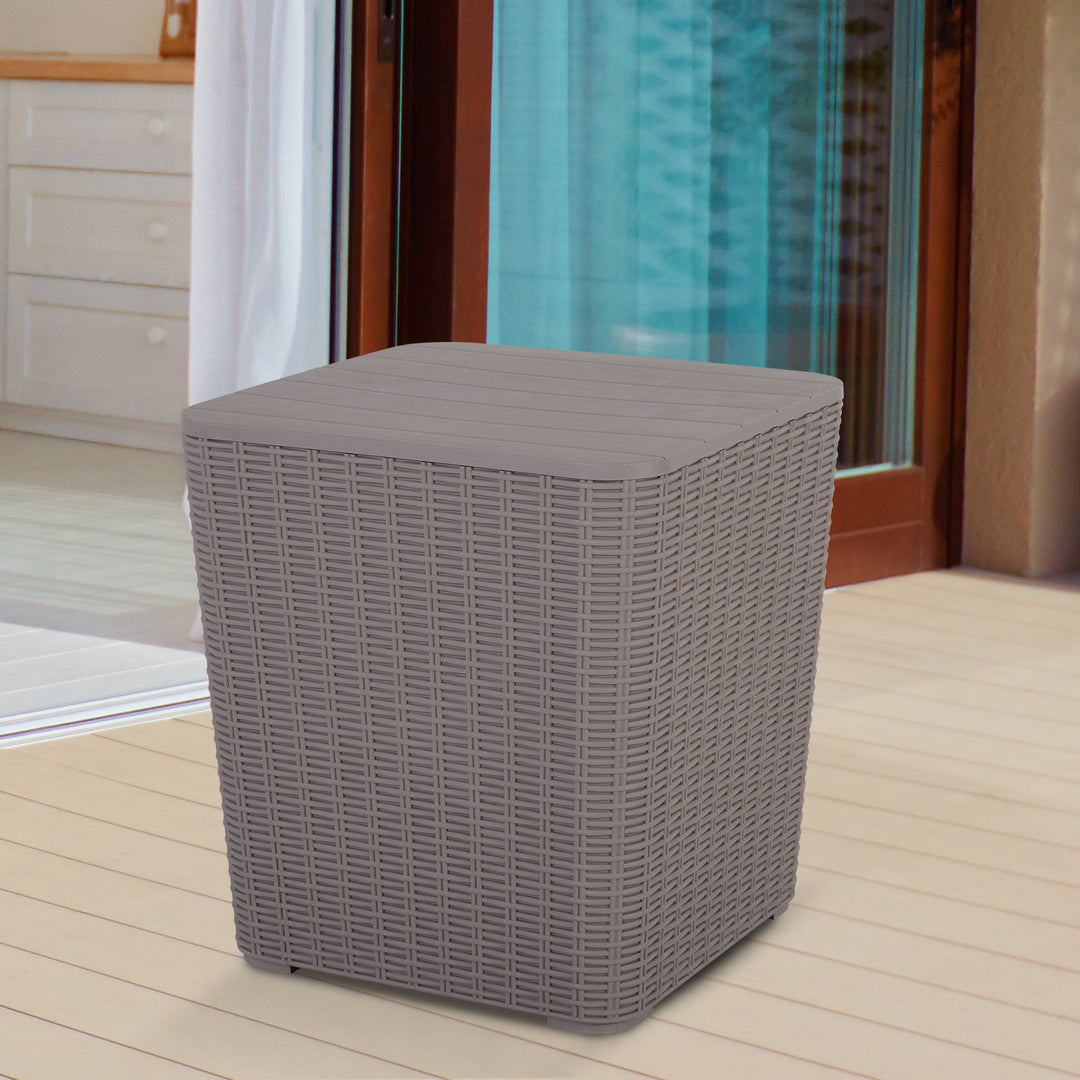 50L Outdoor Rattan-Effect Lift-Top Ice Cooler Table Grey