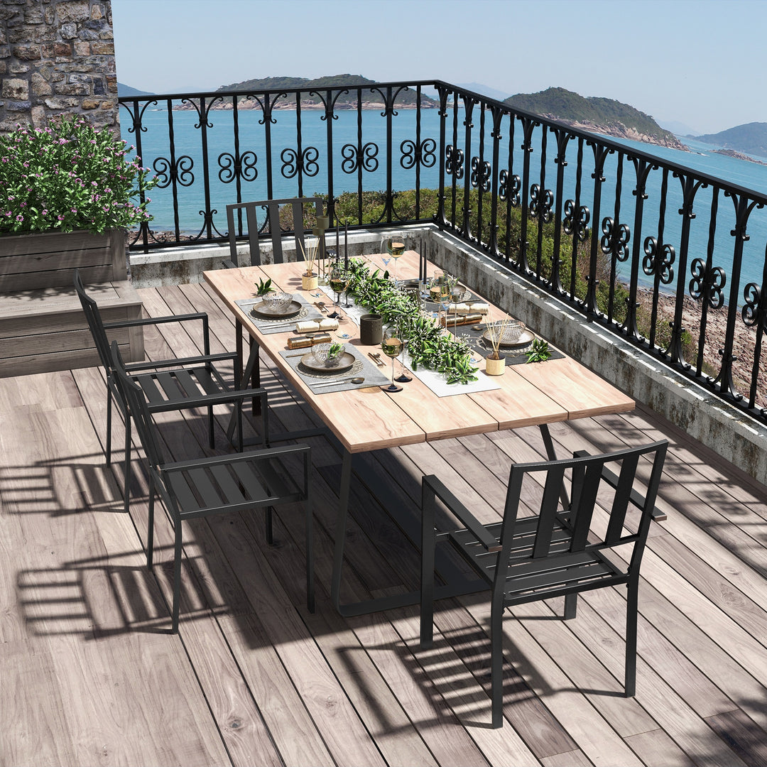 Patio Dining Chairs with Metal Slatted Design