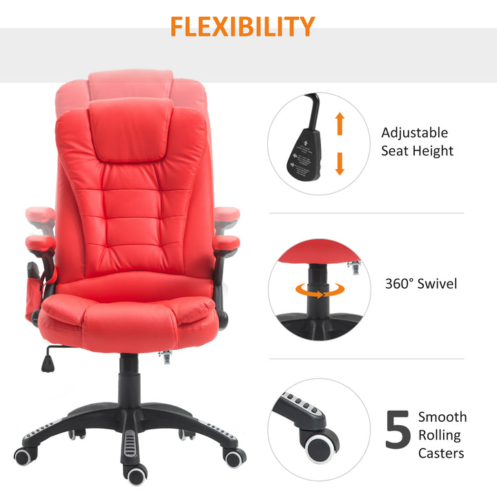 Ergonomic Chair with Massage and Heat, High Back PU Leather Massage Office Chair With Tilt and Reclining Function, Red