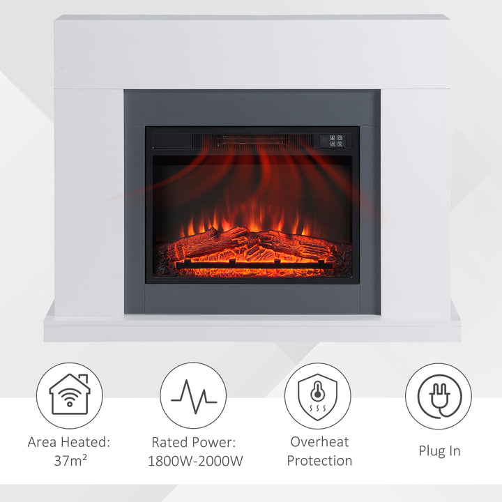 Electric Fireplace Suite with Remote Control, 2000W Freestanding Fireplace Heater with LED Flame Effect, Overheat Protection, White