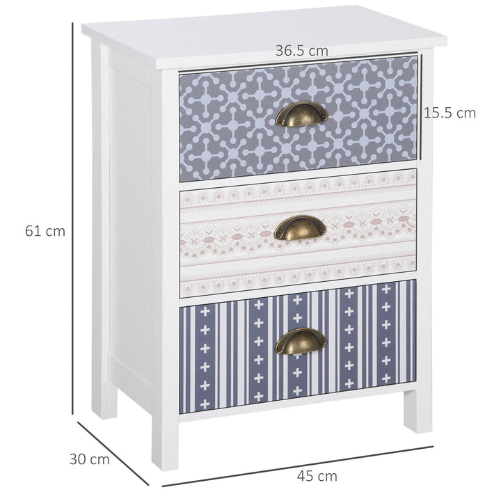 Bedside Table Set of 2 Chest of 3 Drawers Shabby Chic Nightstands with Metal Handle Sofa Side Table for Living Room, Bedroom,Purple