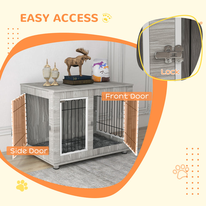 Indoor Dog Kennel w/ Soft Cushion, Double Door for Large Dogs, 106 x 74 x 81.5cm, Grey