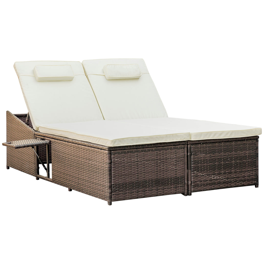 Adjustable Double Rattan W/Tray-Brown/Cream-White