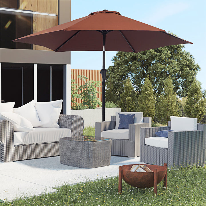 Outsunny 2.7M Parasol Patio Tilt Umbrella Sun Umbrella Outdoor Garden Sunshade Aluminium Frame with Crank, Coffee