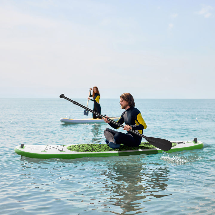 Blow up Paddle Board Surfing Non-Slip Panel with Air Pump Beach- White, Green