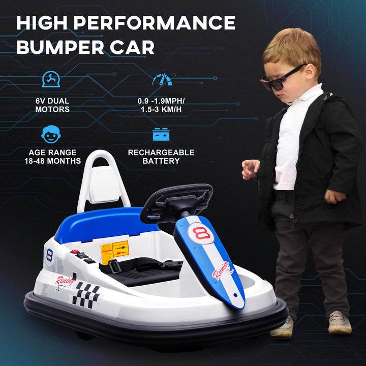 Electric Kids Bumper Car, 6V 360-Degree Rotation Waltzer Car, Battery Powered Ride on Car with 2 Speeds, Music, Horn and Lights, Gift for 18-48 Months - White