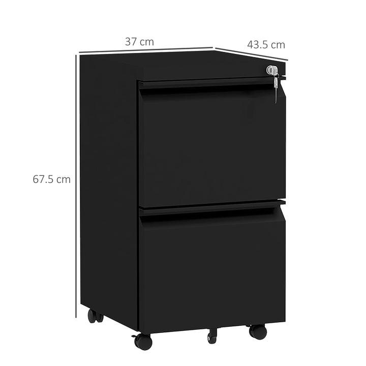 Vinsetto 2-Drawer Mobile Filing Cabinet on Wheels, Steel Lockable File Cabinet with Adjustable Hanging Bar for Letter, A4 and Legal Size, Black