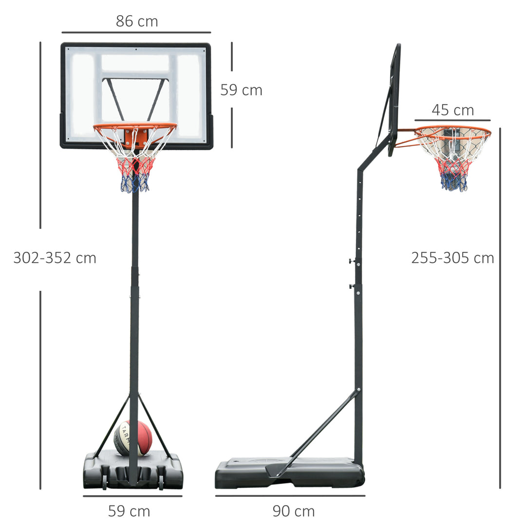 Basketball Hoop Freestanding 255-305cm Hoop Height Adjustable Stand with Backboard Wheels for Teens Adults Black