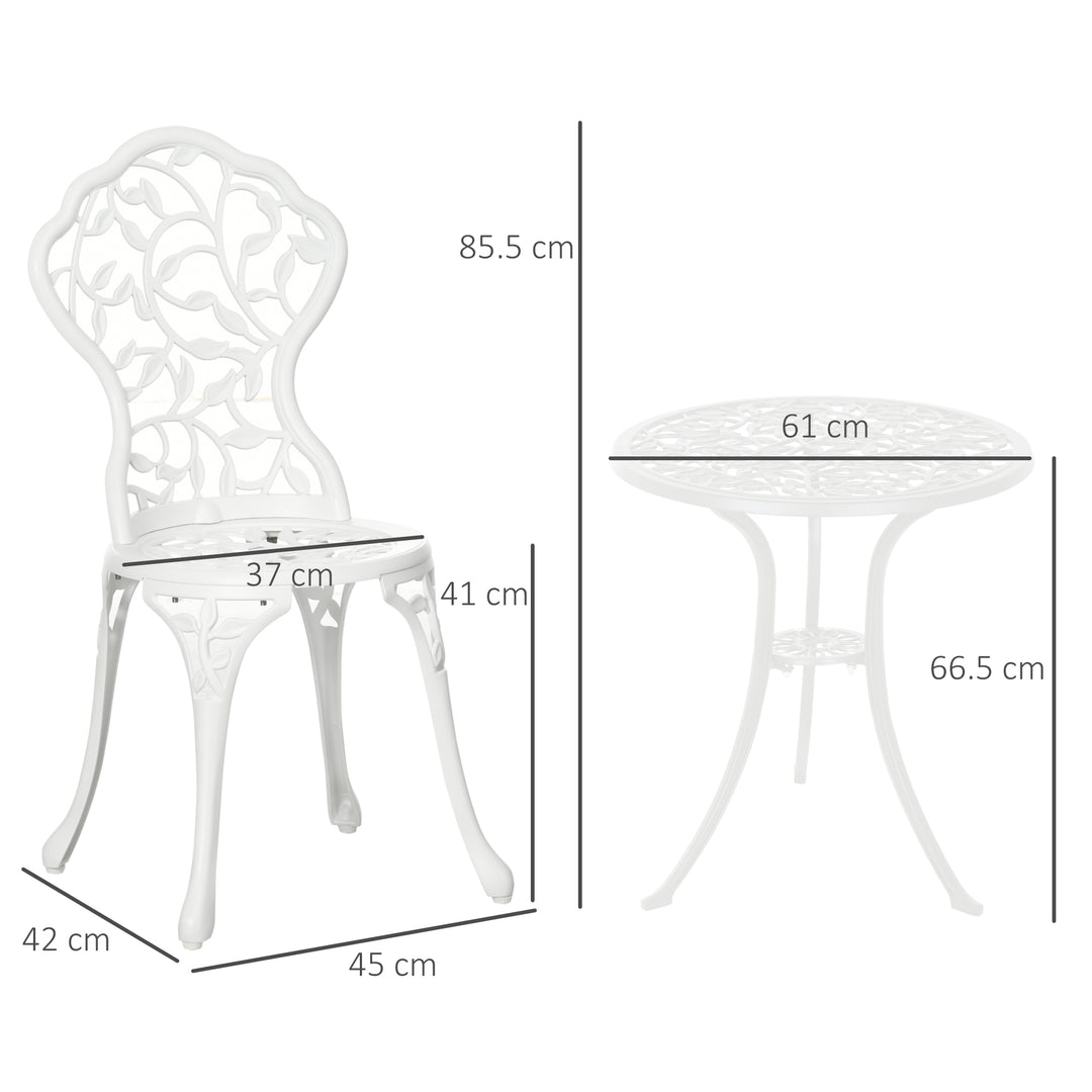 3 Pcs Aluminium Bistro Set Garden Furniture Dining Table Chairs Antique Outdoor Seat Patio Seater White