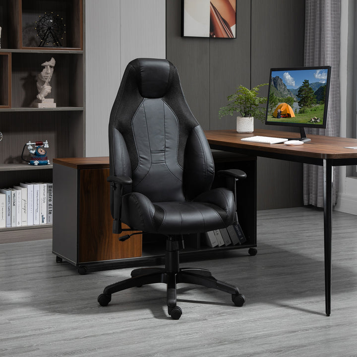 Vinsetto High Back Executive Office Chair Mesh & Fuax Leather Gamer Chair with Swivel Wheels, Adjustable Height and Armrest, Black