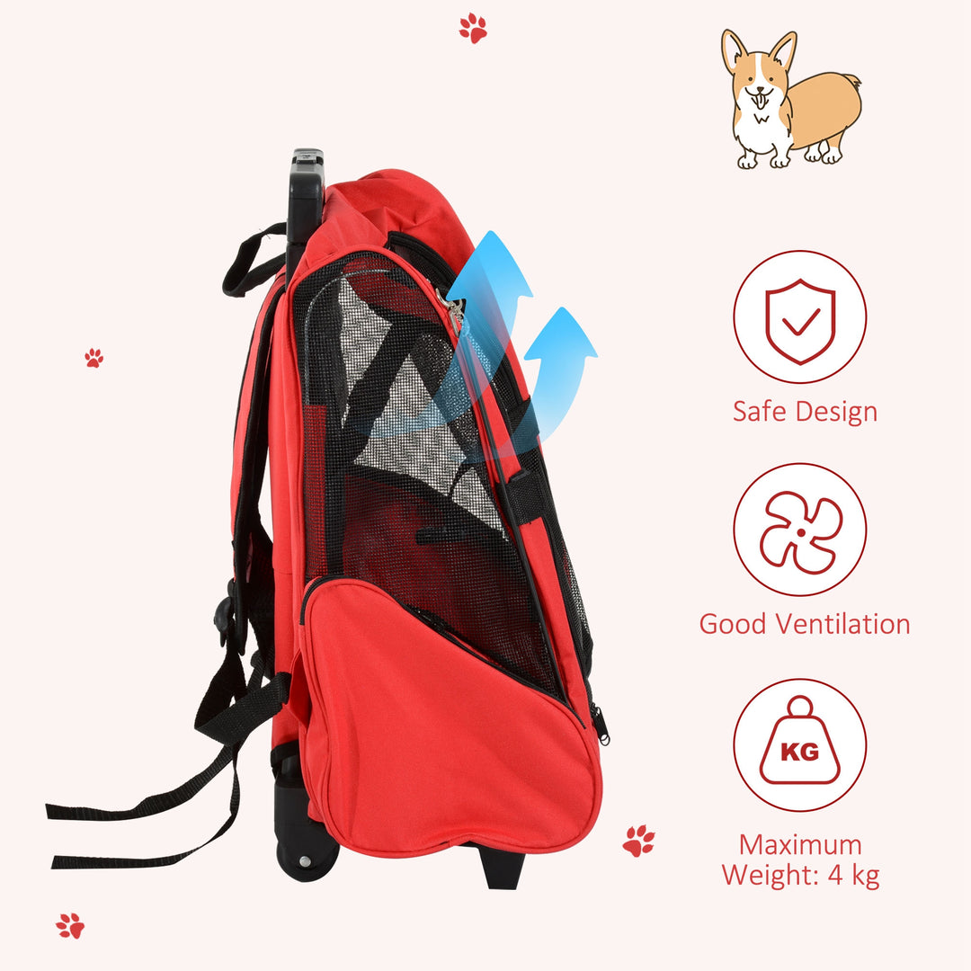 PawHut Pet Carrier Travel Backpack Bag Cat Carrier Dog Bag w/ Trolley and Telescopic Handle, 42 x 25 x 55 cm, Red