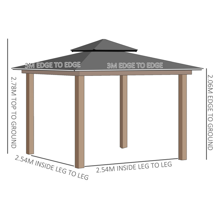 3 x 3 (m) Outdoor Polycarbonate Gazebo, Double Roof Hard Top Gazebo with Galvanized Steel Frame, Nettings & Curtains