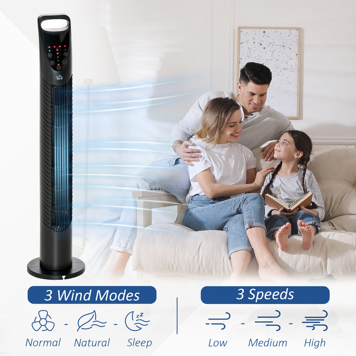 Tower Fan Oscillating 3 Speeds 3 Winds 40W w/ Remote Control Timer Moving Head Quiet Operation Home Office Bedroom Black - 78.5H cm