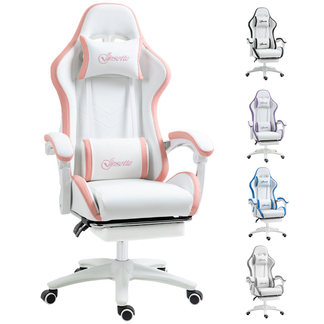 Vinsetto Racing Gaming Chair, Reclining PU Leather Computer Chair with 360 Degree Swivel Seat, White and Pink