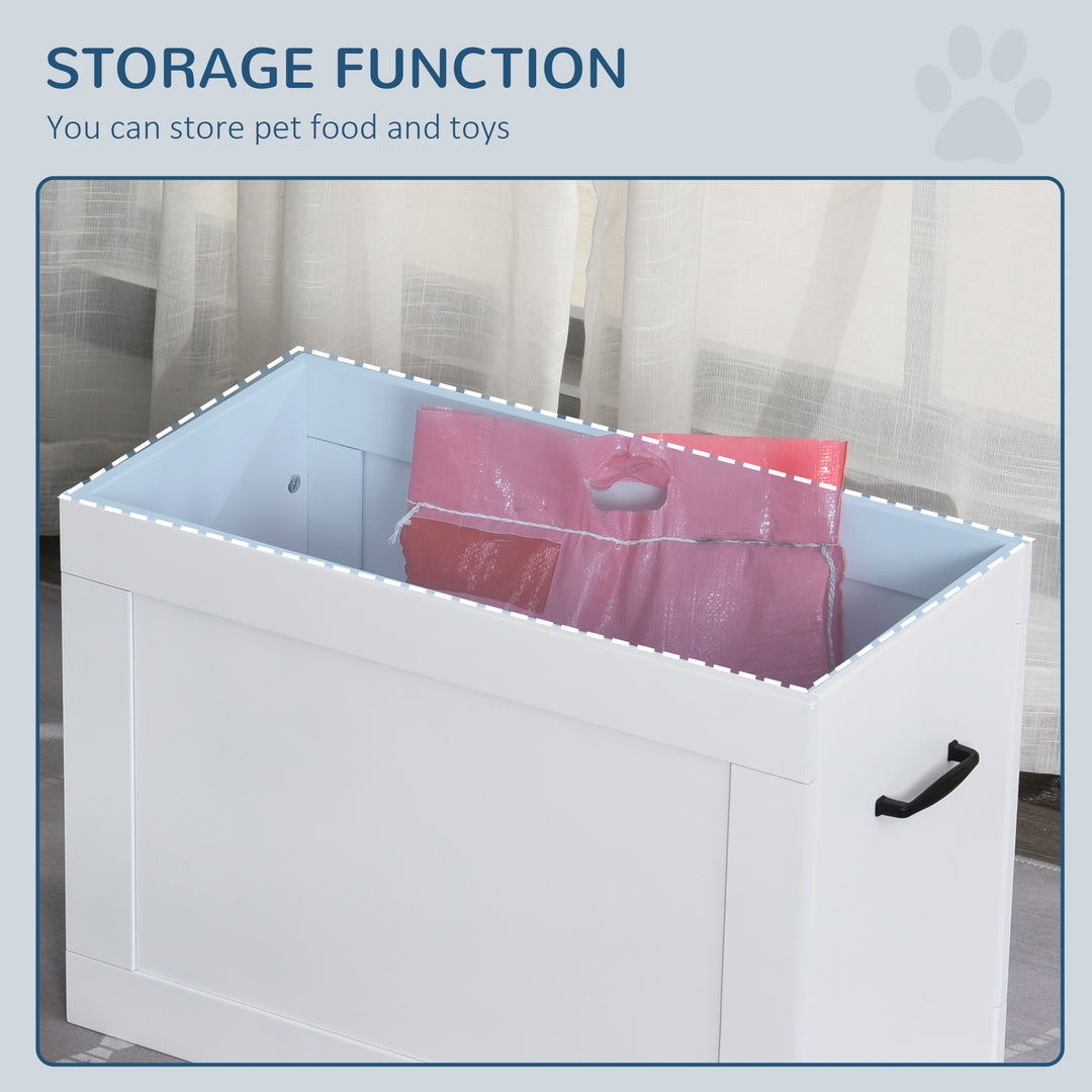 PawHut Raised Pet Feeding Storage Station with 2 Stainless Steel Bowls Base for Large Dogs and Other Large Pets, White