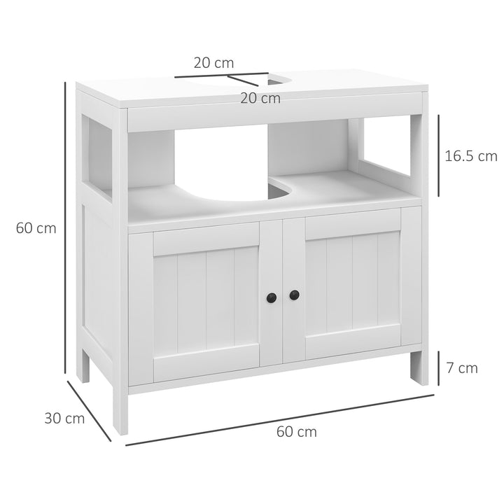 Pedestal Under Sink Cabinet with Double Doors, Modern Bathroom Vanity Storage Unit with Shelves, White