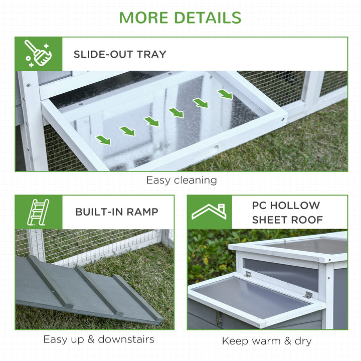 PawHut Deluxe Chicken Coop, Hen House, Wooden Poultry Cage w/ Outdoor Run, Nesting Box, Removable Tray, 162 x 76.5 x 79.5cm