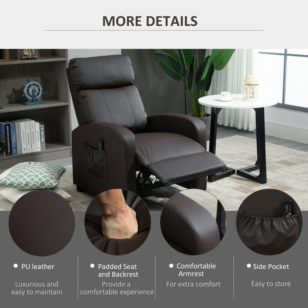 Recliner Sofa Chair PU Leather Massage Armcair w/ Footrest and Remote Control for Living Room, Bedroom, Home Theater, Brown