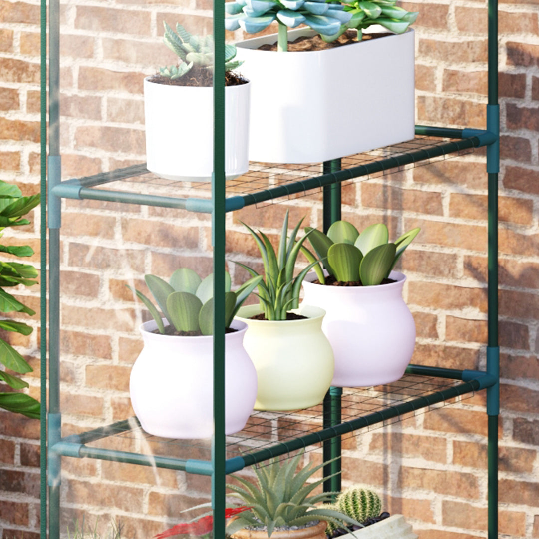 Outsunny 4 Tiers 8 Shelves Metal Frame Walk in Portable Greenhouse Transparent 143 L x 73W x 195H cm