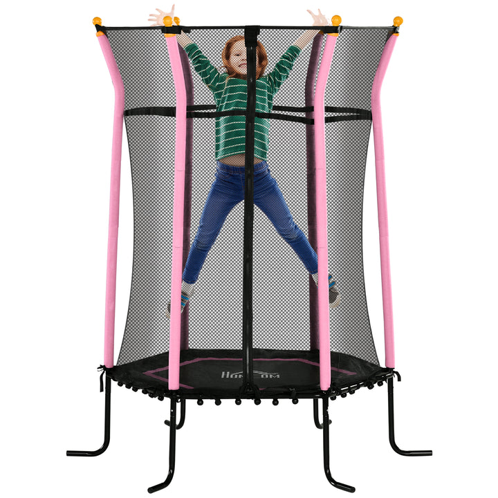 HOMCOM 5.2FT / 63 Inch Kids Trampoline With Enclosure Net Mini Indoor Outdoor Trampolines for Child Toddler Age 3 - 10 Years Pink
