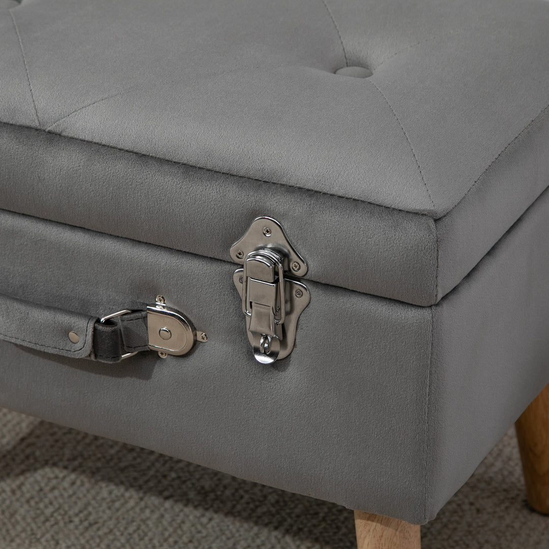 Faux Velvet Upholstered Ottoman Trunk w/ Wooden Legs Grey